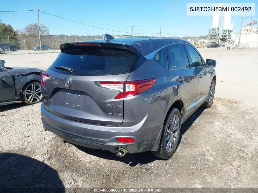 2021 Acura Rdx Technology Package VIN: 5J8TC2H53ML002492 Lot: 40658603