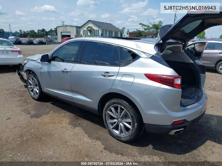 2022 Acura Rdx Technology Package VIN: 5J8TC2H51NL016943 Lot: 39780724