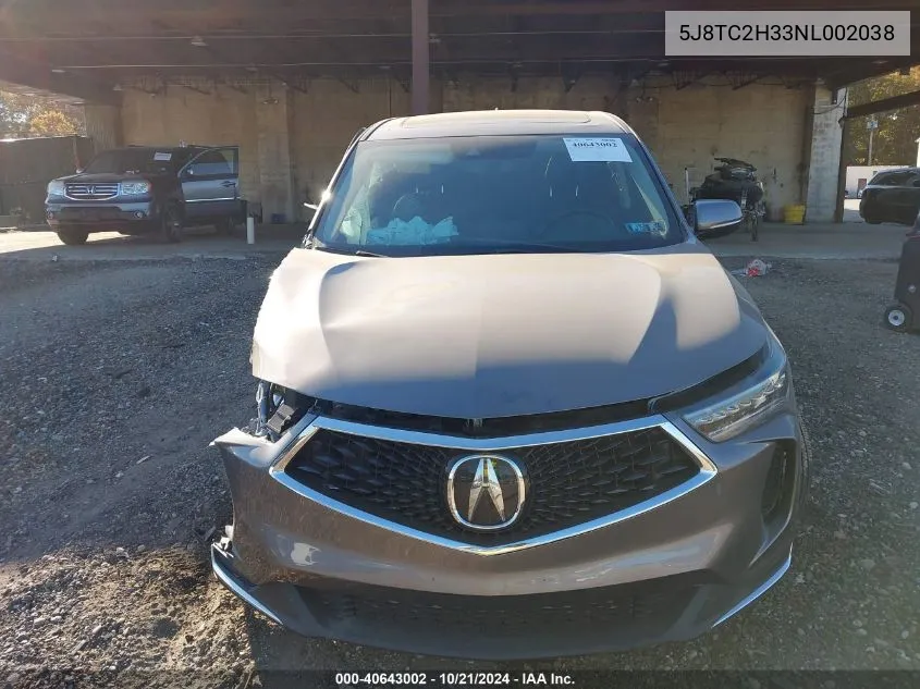 2022 Acura Rdx VIN: 5J8TC2H33NL002038 Lot: 40643002