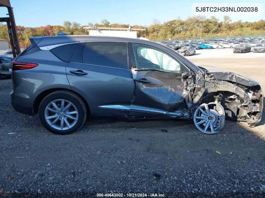 2022 Acura Rdx VIN: 5J8TC2H33NL002038 Lot: 40643002