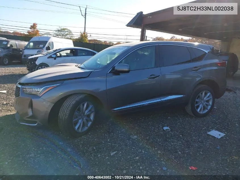 2022 Acura Rdx VIN: 5J8TC2H33NL002038 Lot: 40643002