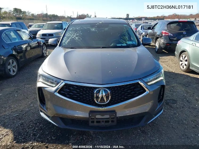 2022 Acura Rdx Standard VIN: 5J8TC2H36NL017181 Lot: 40863036