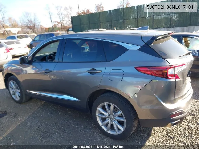 2022 Acura Rdx Standard VIN: 5J8TC2H36NL017181 Lot: 40863036