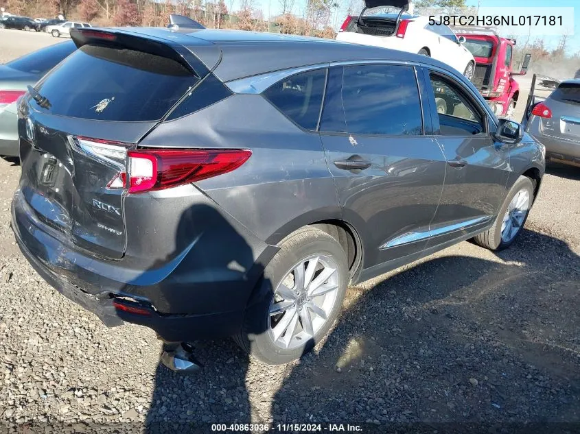 2022 Acura Rdx Standard VIN: 5J8TC2H36NL017181 Lot: 40863036