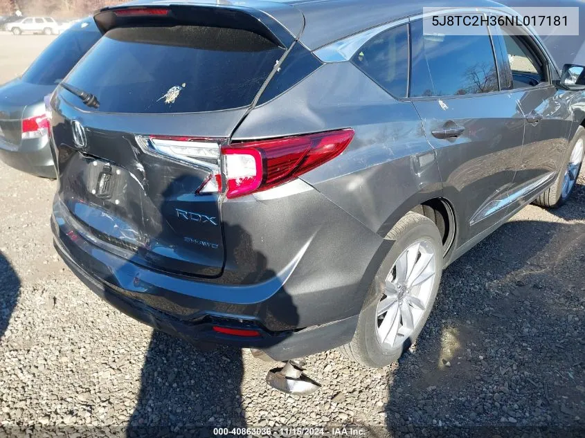 2022 Acura Rdx Standard VIN: 5J8TC2H36NL017181 Lot: 40863036