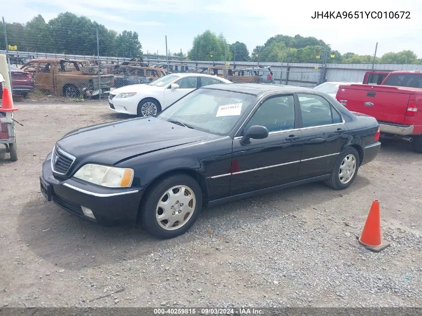 2000 Acura Rl 3.5 VIN: JH4KA9651YC010672 Lot: 40259815