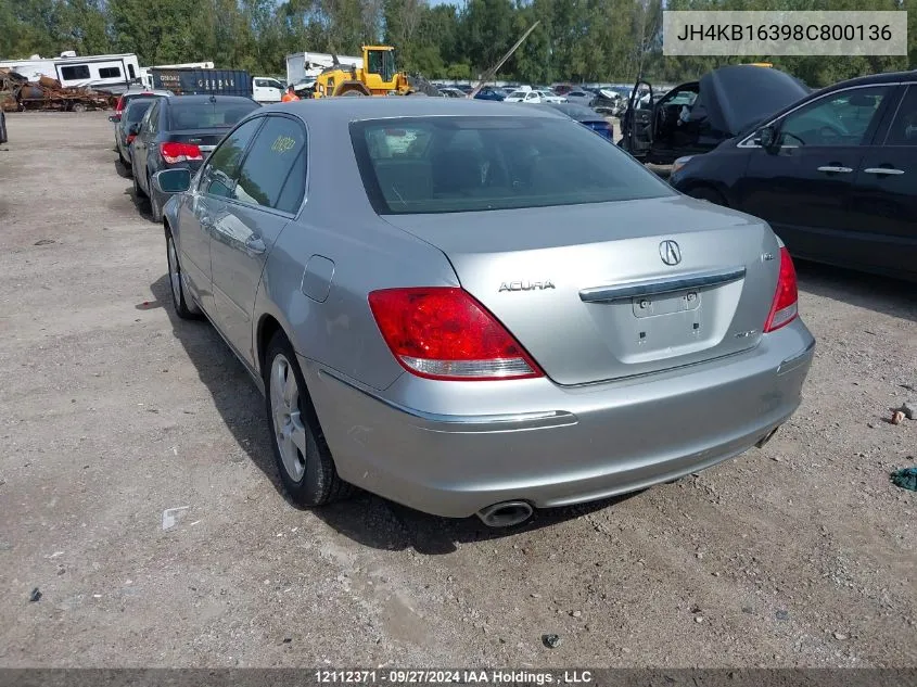 2008 Acura Rl VIN: JH4KB16398C800136 Lot: 12112371