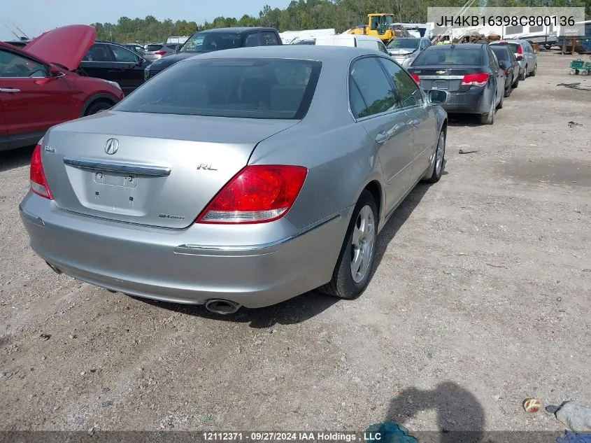 2008 Acura Rl VIN: JH4KB16398C800136 Lot: 12112371