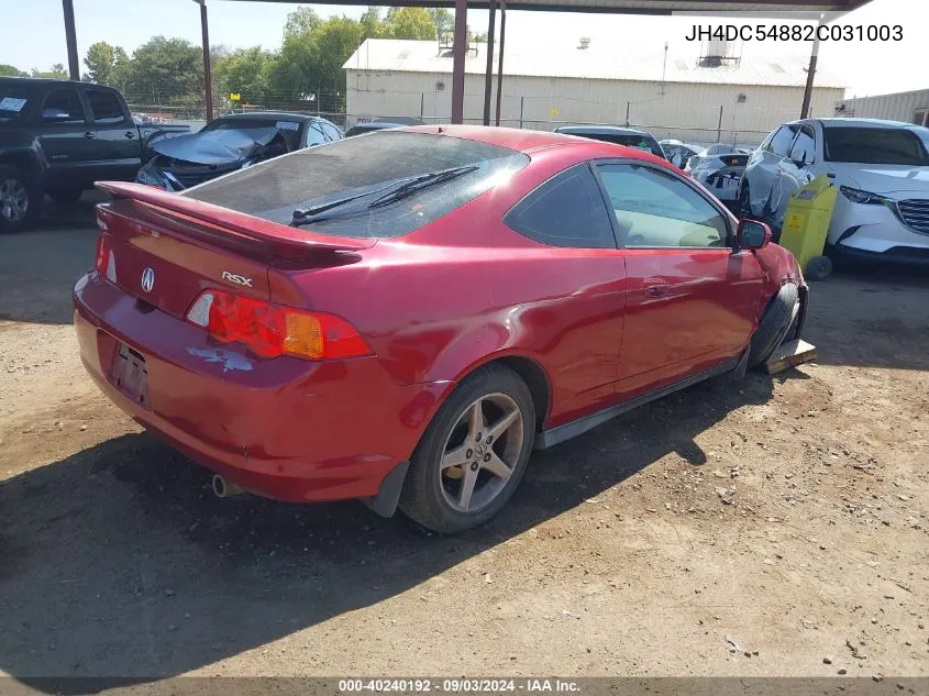 2002 Acura Rsx VIN: JH4DC54882C031003 Lot: 40240192