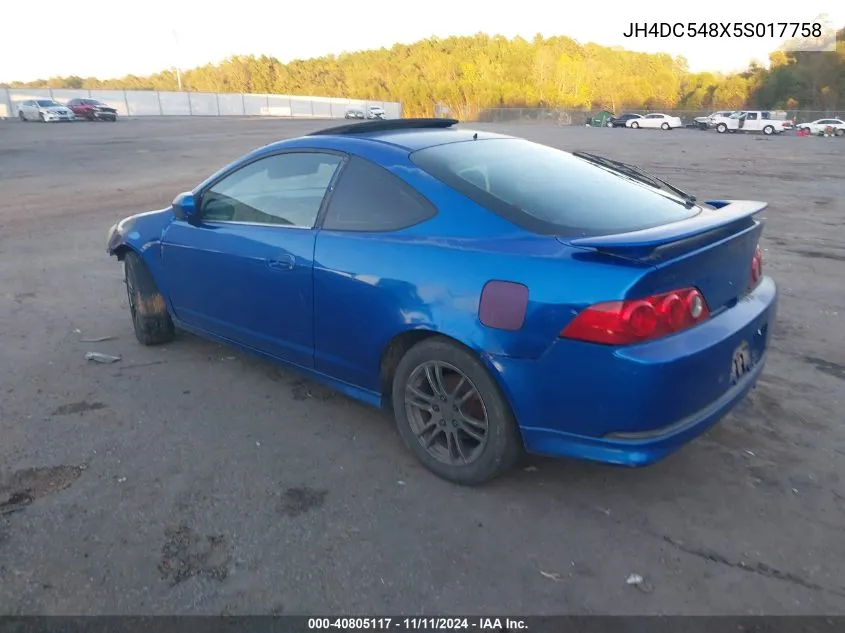 2005 Acura Rsx VIN: JH4DC548X5S017758 Lot: 40805117