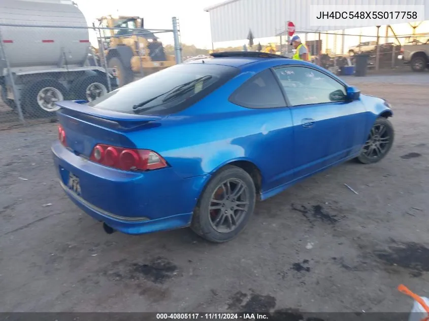 2005 Acura Rsx VIN: JH4DC548X5S017758 Lot: 40805117