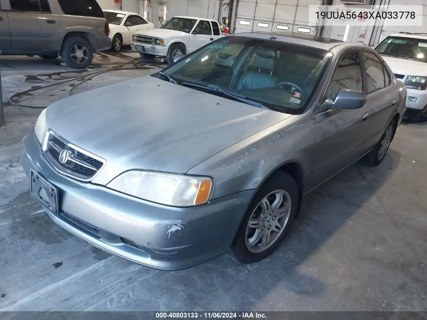 1999 Acura Tl 3.2 VIN: 19UUA5643XA033778 Lot: 40803133