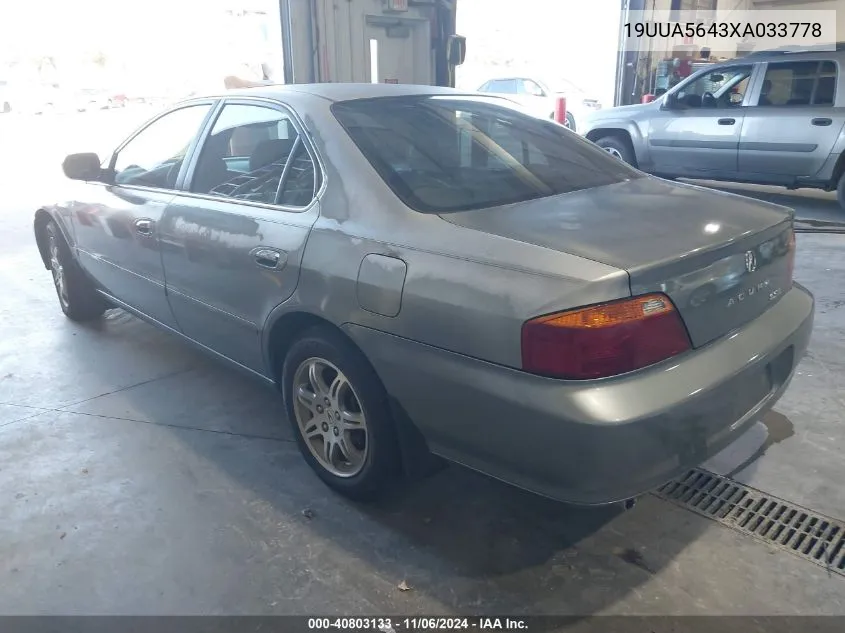 1999 Acura Tl 3.2 VIN: 19UUA5643XA033778 Lot: 40803133