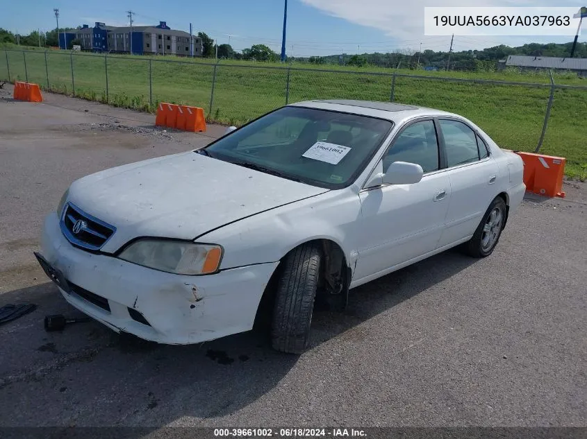 2000 Acura Tl 3.2 VIN: 19UUA5663YA037963 Lot: 39661002