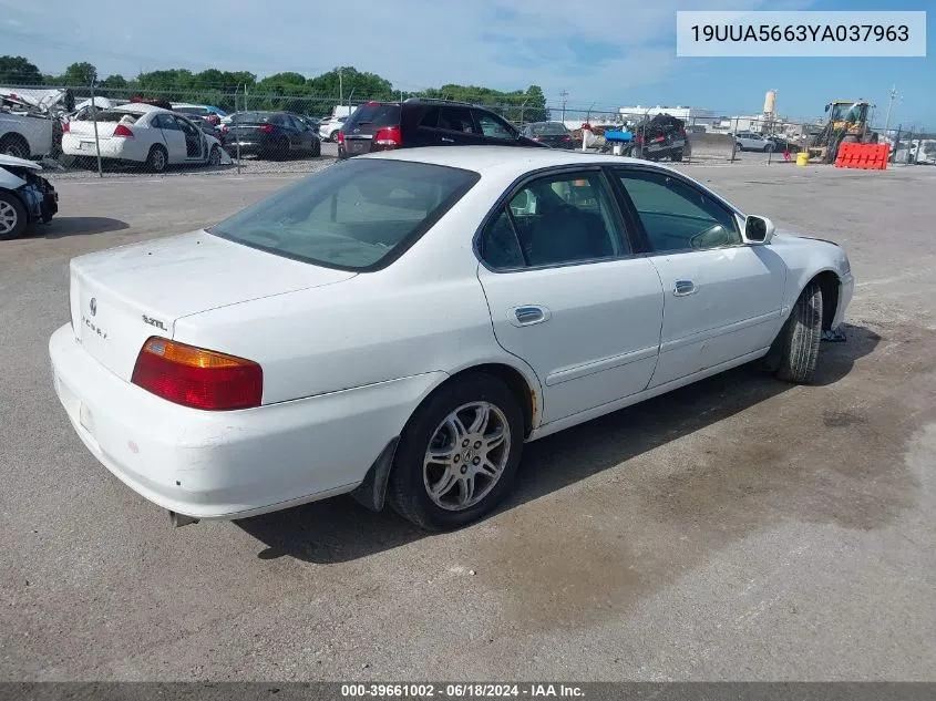 2000 Acura Tl 3.2 VIN: 19UUA5663YA037963 Lot: 39661002