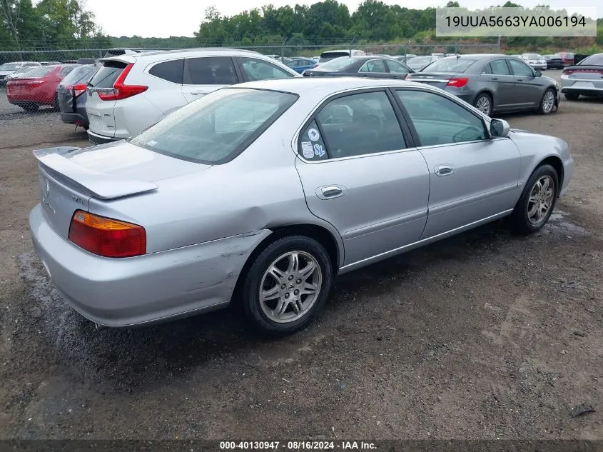 2000 Acura Tl 3.2 VIN: 19UUA5663YA006194 Lot: 40130947