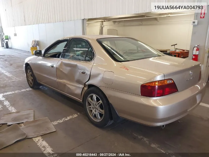 2000 Acura Tl 3.2 VIN: 19UUA5664YA004793 Lot: 40218443