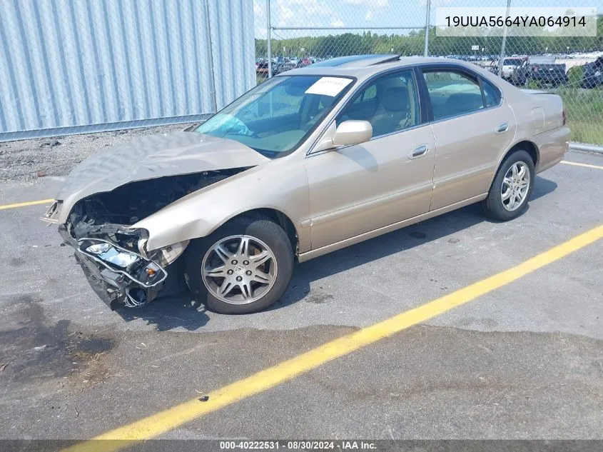 2000 Acura Tl 3.2 VIN: 19UUA5664YA064914 Lot: 40222531