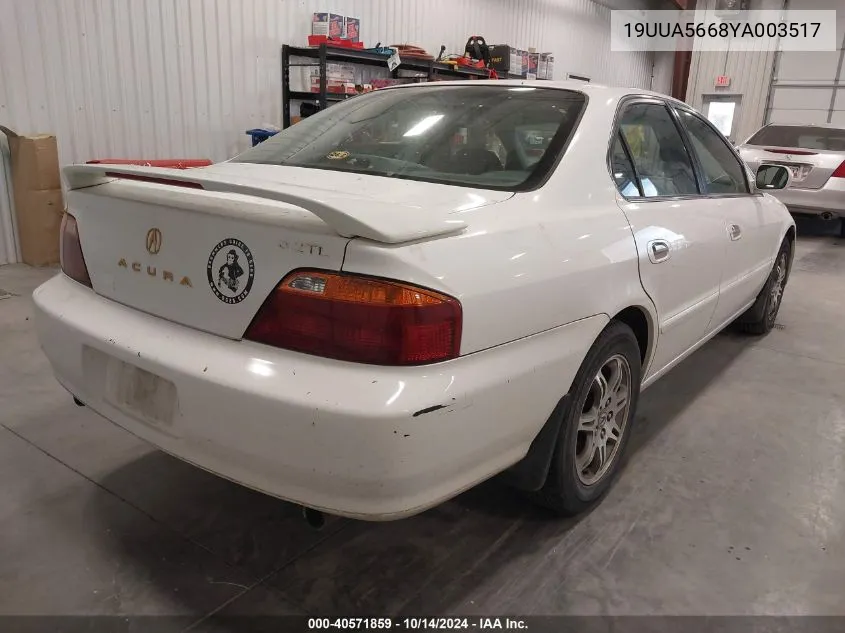 2000 Acura Tl 3.2 VIN: 19UUA5668YA003517 Lot: 40571859