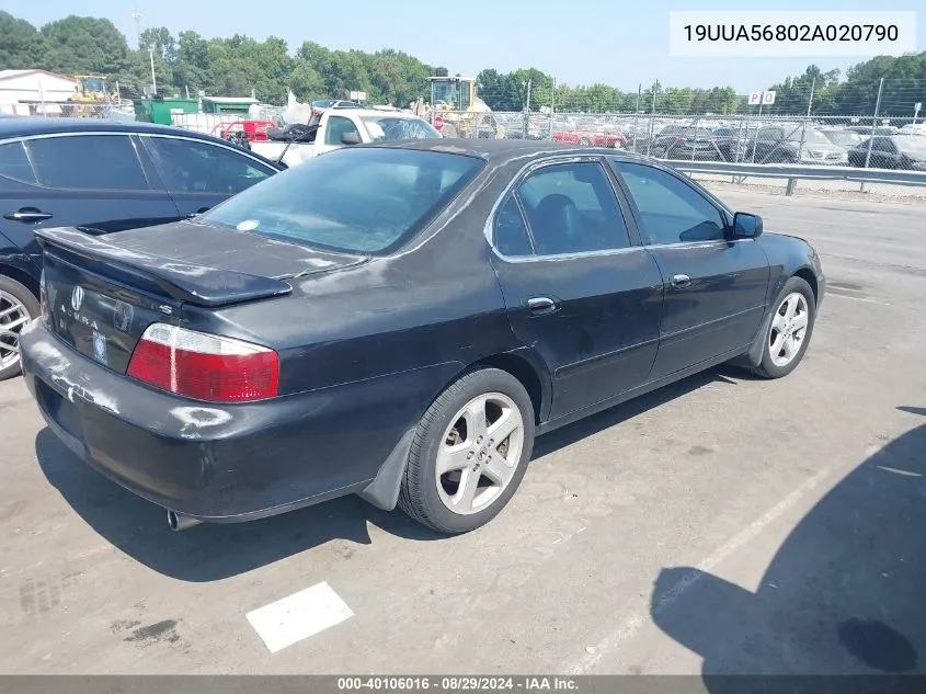 2002 Acura Tl 3.2 Type S VIN: 19UUA56802A020790 Lot: 40106016