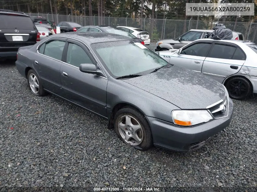 2002 Acura Tl 3.2 VIN: 19UUA566X2A800259 Lot: 40712000