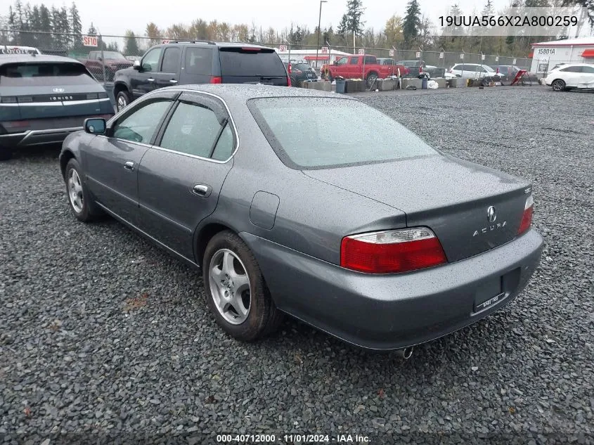 2002 Acura Tl 3.2 VIN: 19UUA566X2A800259 Lot: 40712000