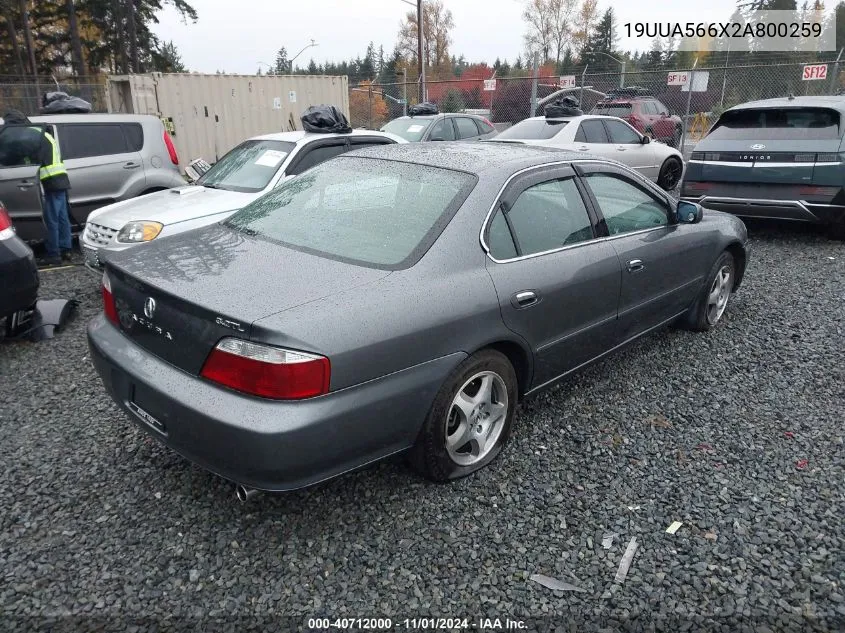 2002 Acura Tl 3.2 VIN: 19UUA566X2A800259 Lot: 40712000