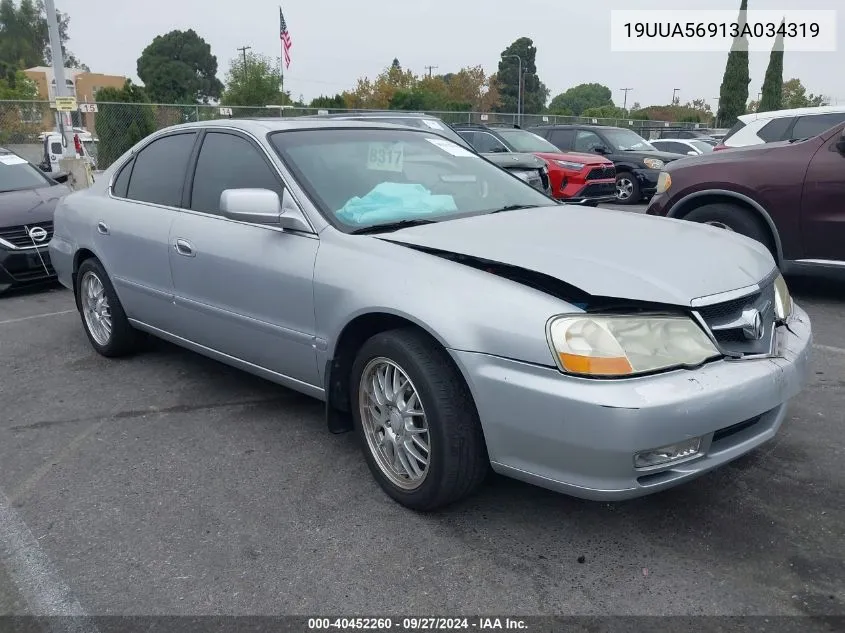 2003 Acura Tl 3.2 Type S VIN: 19UUA56913A034319 Lot: 40452260