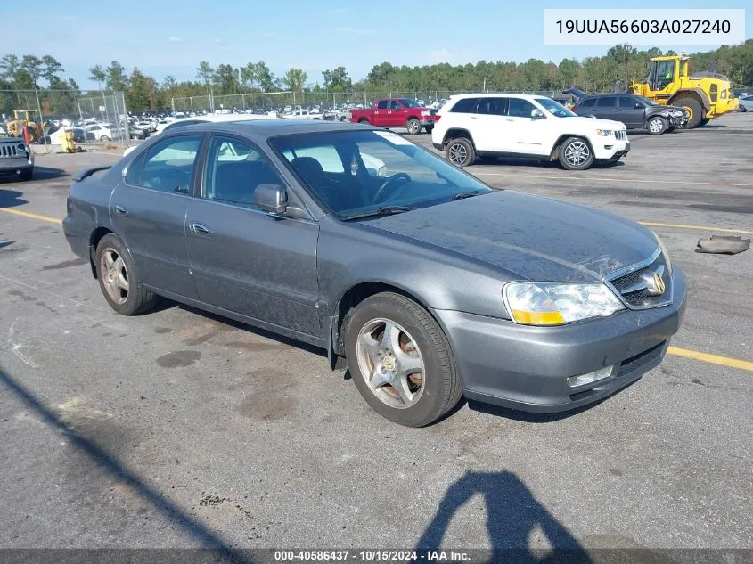 2003 Acura Tl 3.2 VIN: 19UUA56603A027240 Lot: 40586437