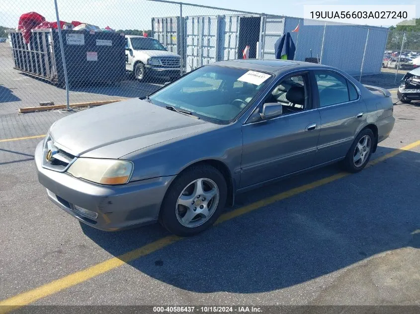 2003 Acura Tl 3.2 VIN: 19UUA56603A027240 Lot: 40586437