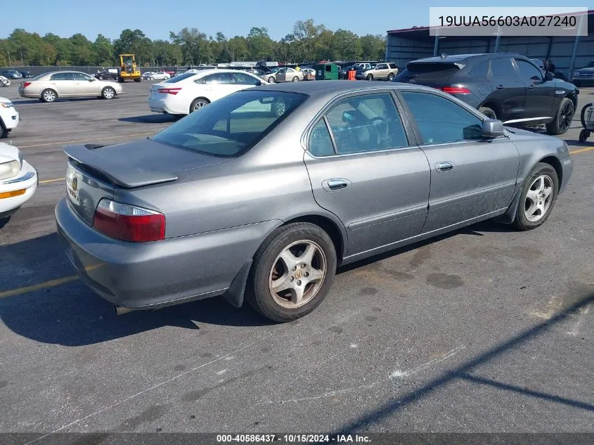 2003 Acura Tl 3.2 VIN: 19UUA56603A027240 Lot: 40586437