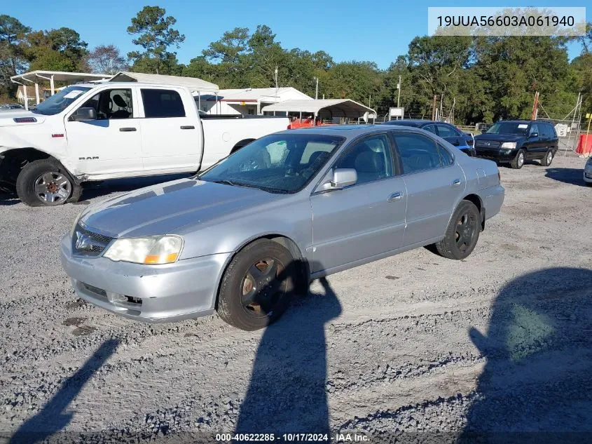 2003 Acura 3.2Tl VIN: 19UUA56603A061940 Lot: 40622285