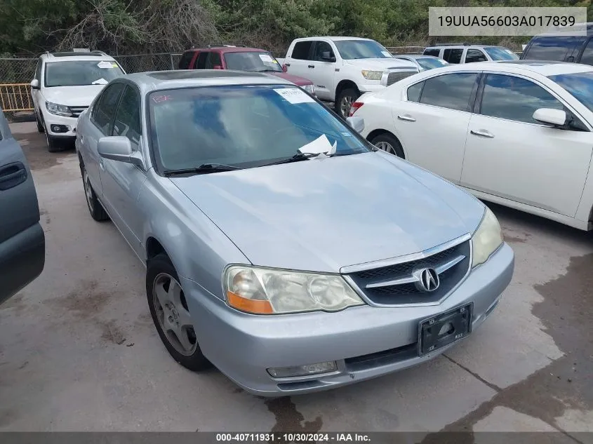 2003 Acura Tl 3.2 VIN: 19UUA56603A017839 Lot: 40711931