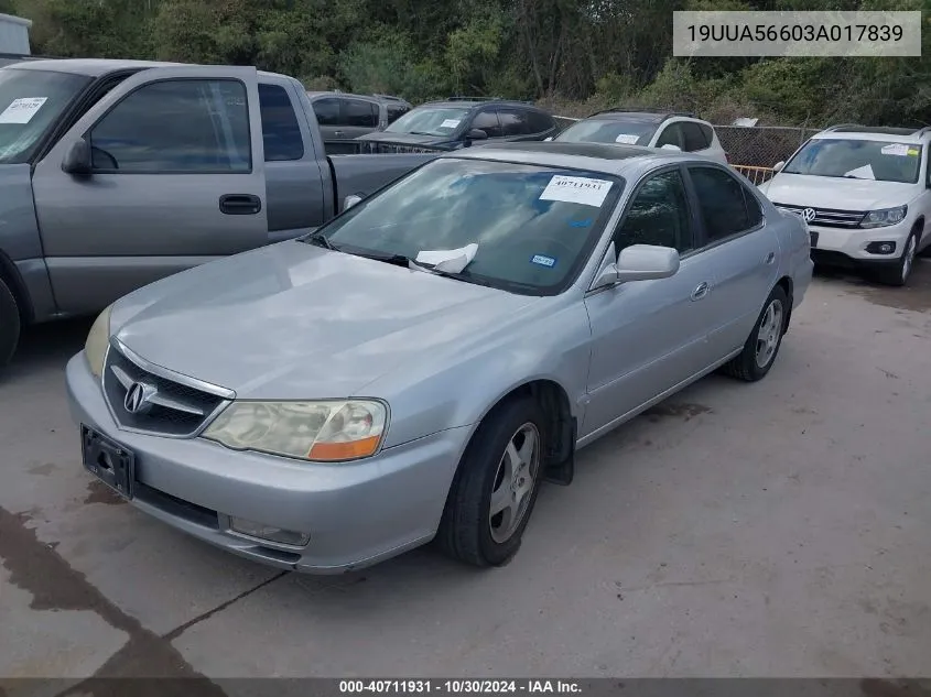 2003 Acura Tl 3.2 VIN: 19UUA56603A017839 Lot: 40711931