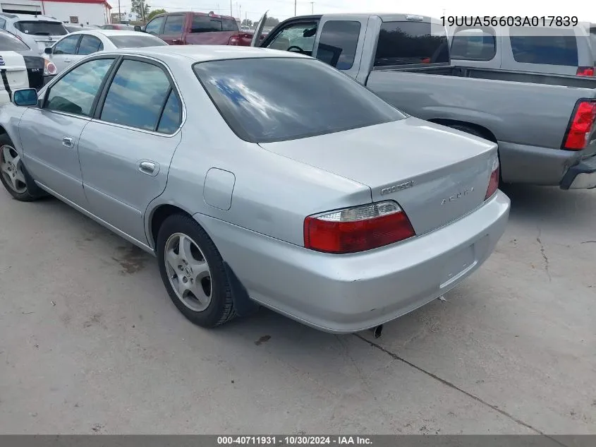 2003 Acura Tl 3.2 VIN: 19UUA56603A017839 Lot: 40711931