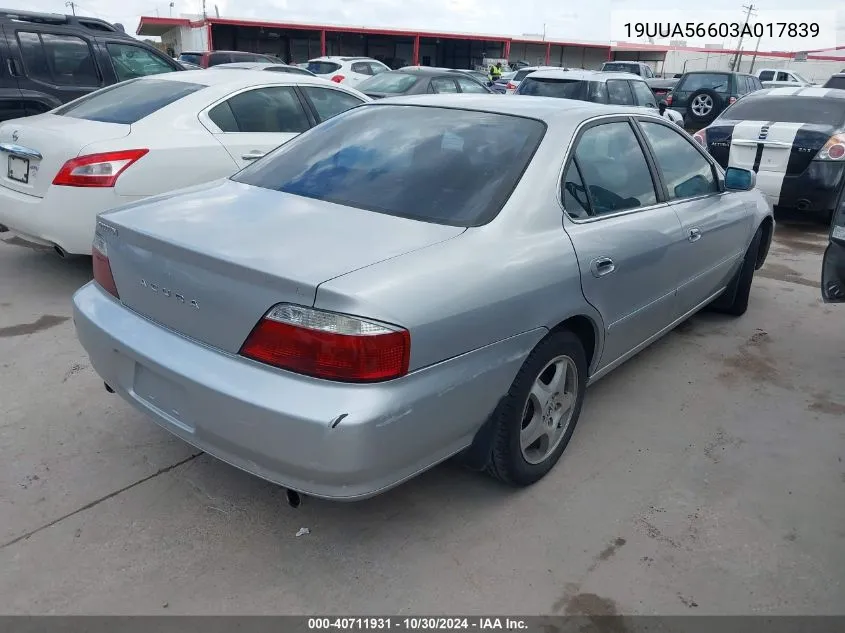 2003 Acura Tl 3.2 VIN: 19UUA56603A017839 Lot: 40711931