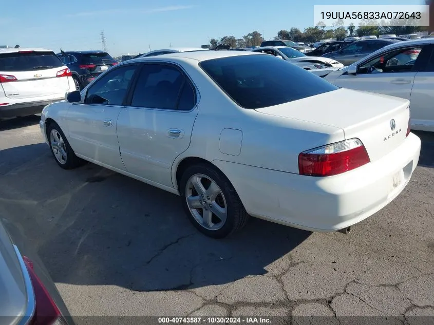 2003 Acura Tl 3.2 Type S VIN: 19UUA56833A072643 Lot: 40743587