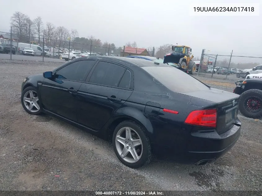 2004 Acura Tl VIN: 19UUA66234A017418 Lot: 40807172