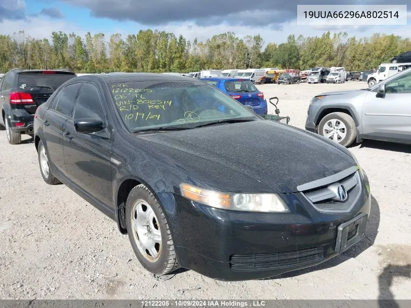 2006 Acura 3.2Tl VIN: 19UUA66296A802514 Lot: 12122205