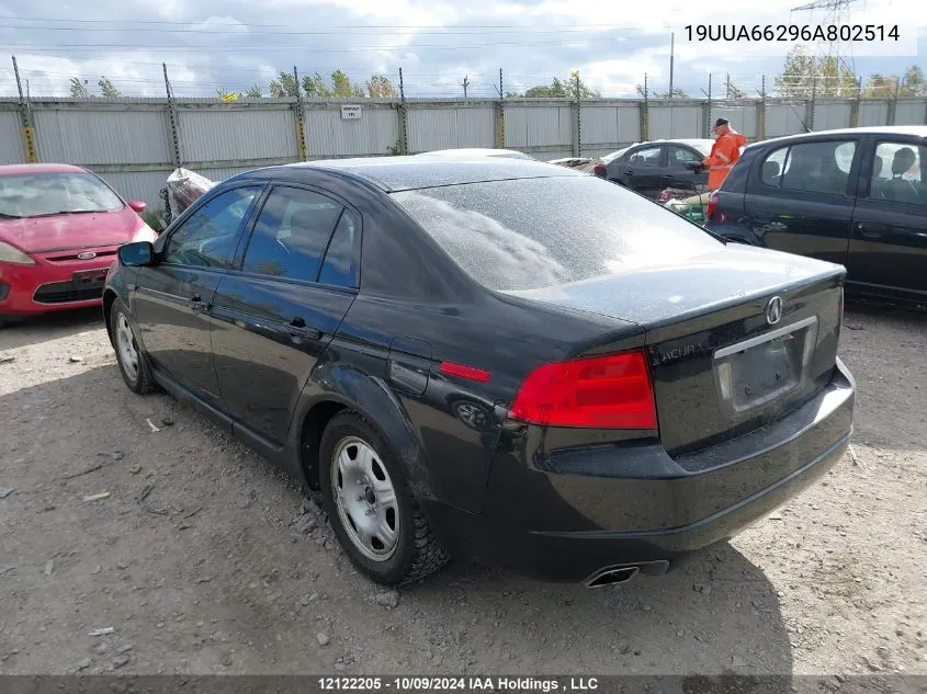 2006 Acura 3.2Tl VIN: 19UUA66296A802514 Lot: 12122205