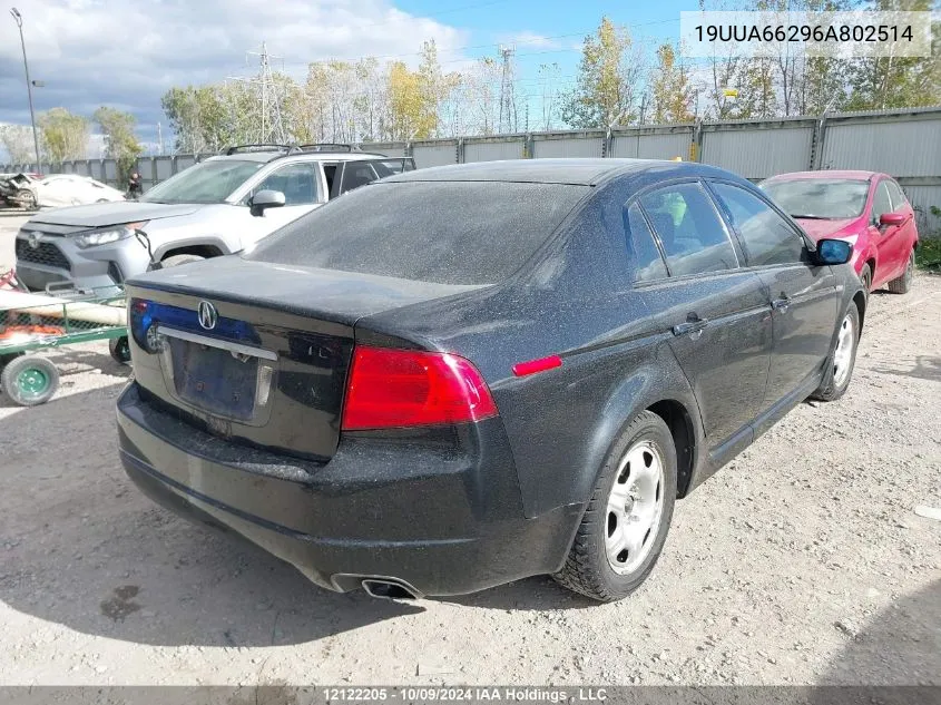 2006 Acura 3.2Tl VIN: 19UUA66296A802514 Lot: 12122205