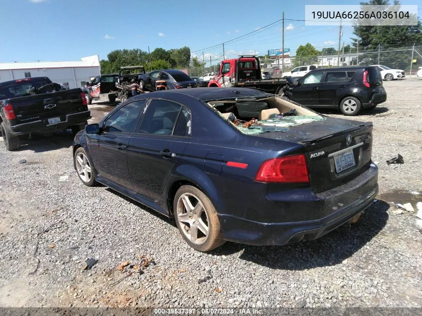 2006 Acura Tl VIN: 19UUA66256A036104 Lot: 39537397