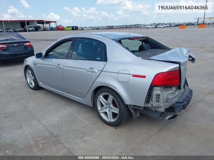 2006 Acura Tl VIN: 19UUA65516A046365 Lot: 40005456