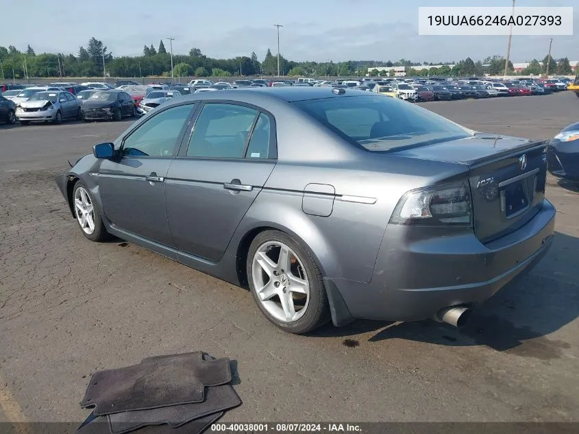 2006 Acura Tl VIN: 19UUA66246A027393 Lot: 40038001