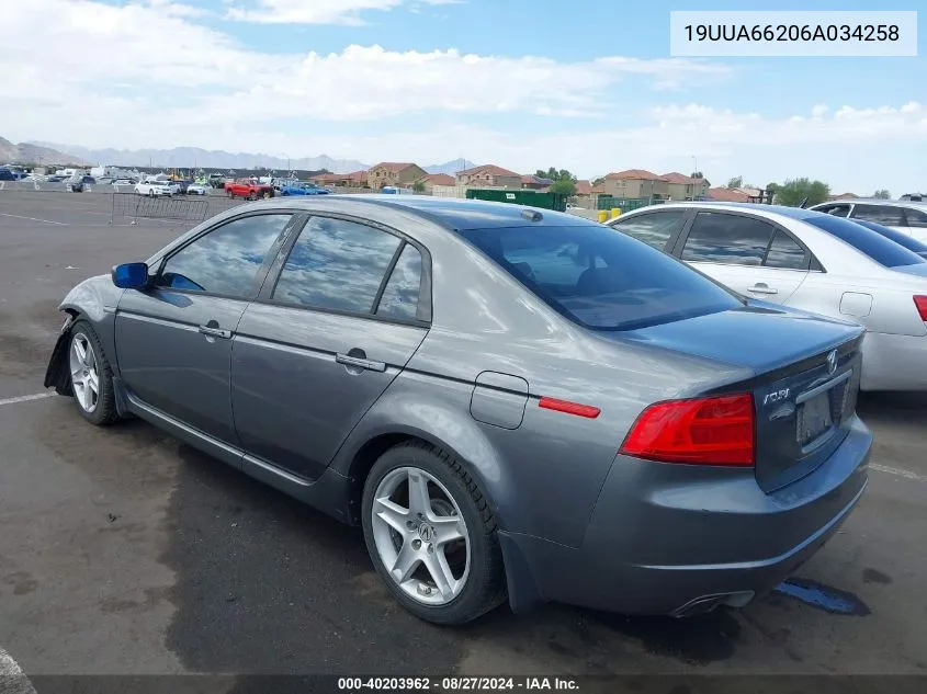 2006 Acura Tl VIN: 19UUA66206A034258 Lot: 40203962