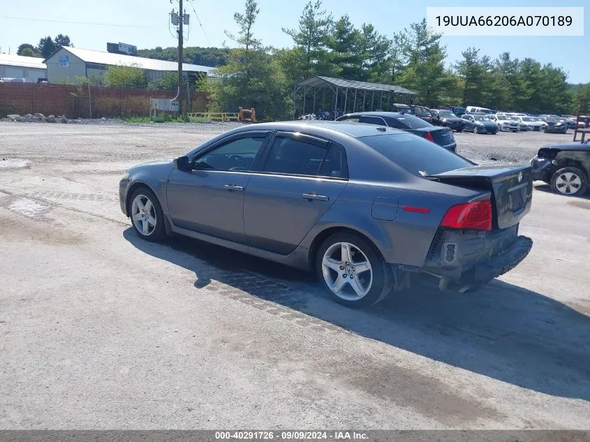 2006 Acura Tl VIN: 19UUA66206A070189 Lot: 40291726