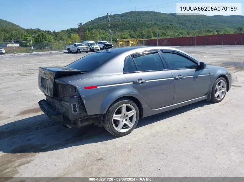 2006 Acura Tl VIN: 19UUA66206A070189 Lot: 40291726