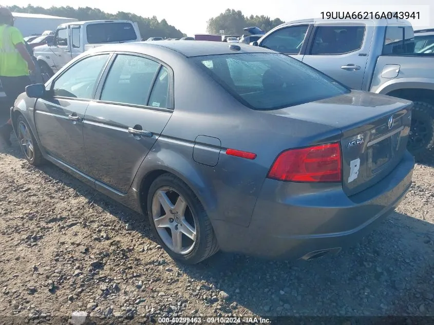 2006 Acura 3.2Tl VIN: 19UUA66216A043941 Lot: 40299463