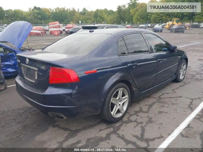 2006 Acura Tl VIN: 19UUA66206A004581 Lot: 40464318