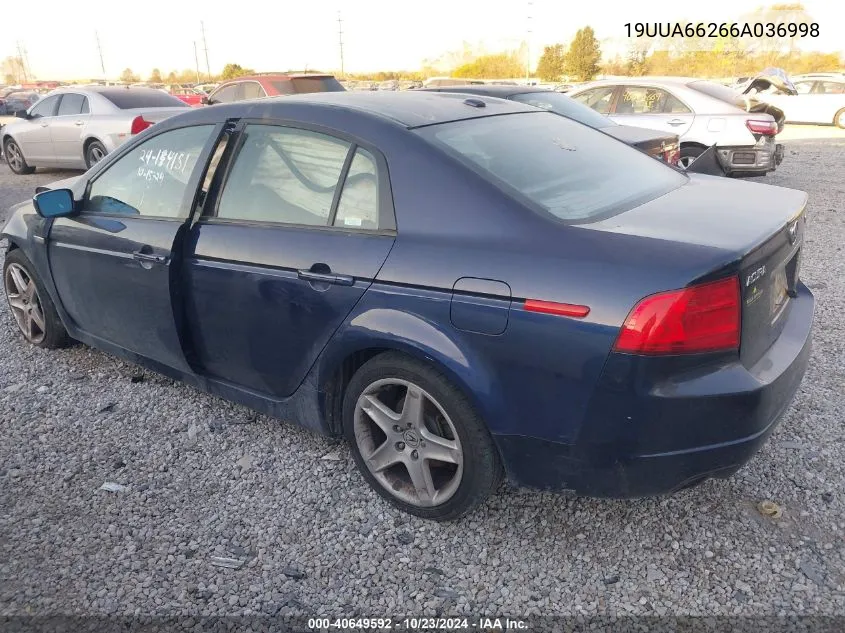 2006 Acura Tl VIN: 19UUA66266A036998 Lot: 40649592